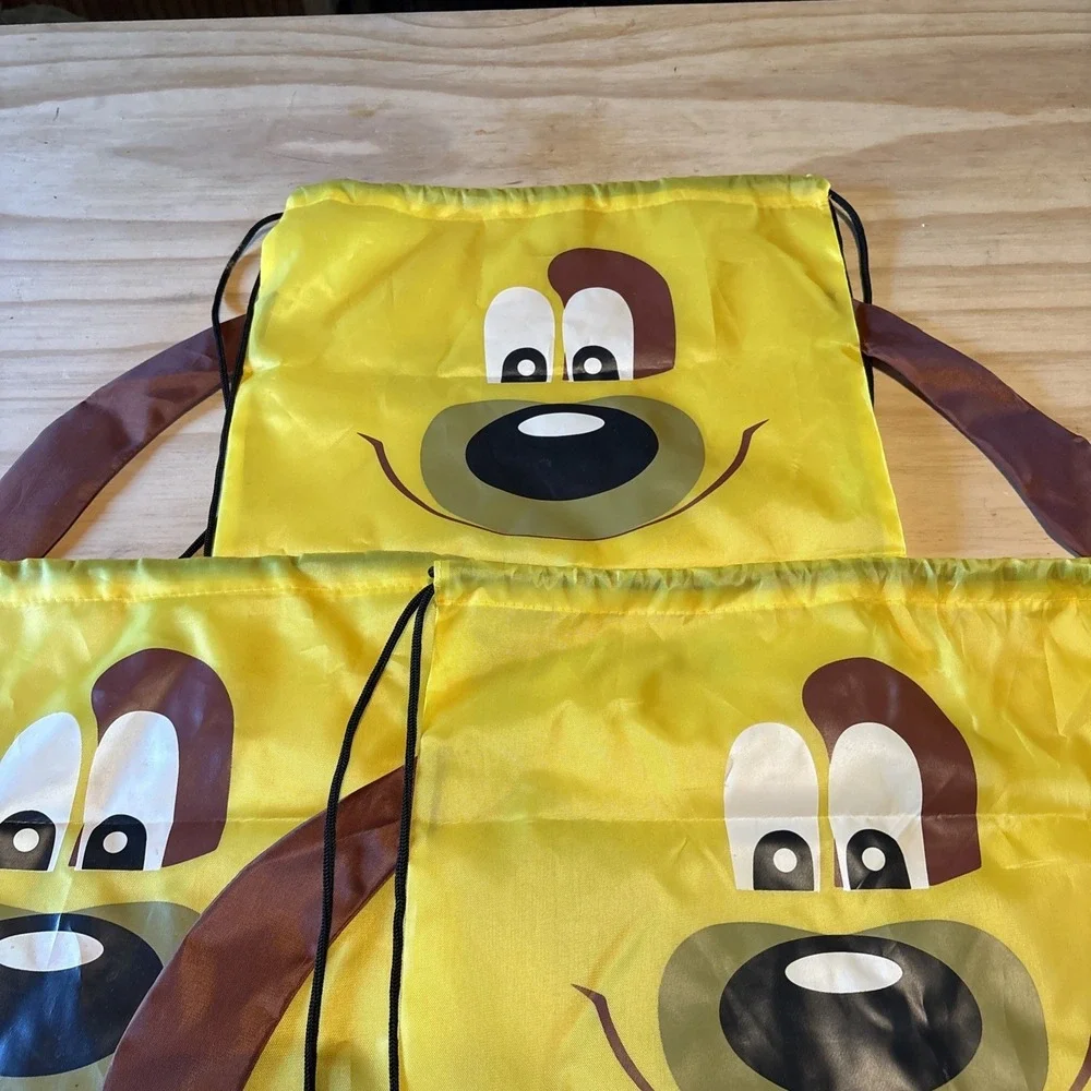 Aaron's Furniture VTG Puppy Dog Drawstring Bags Yellow With Ears Funny Lot Of 3